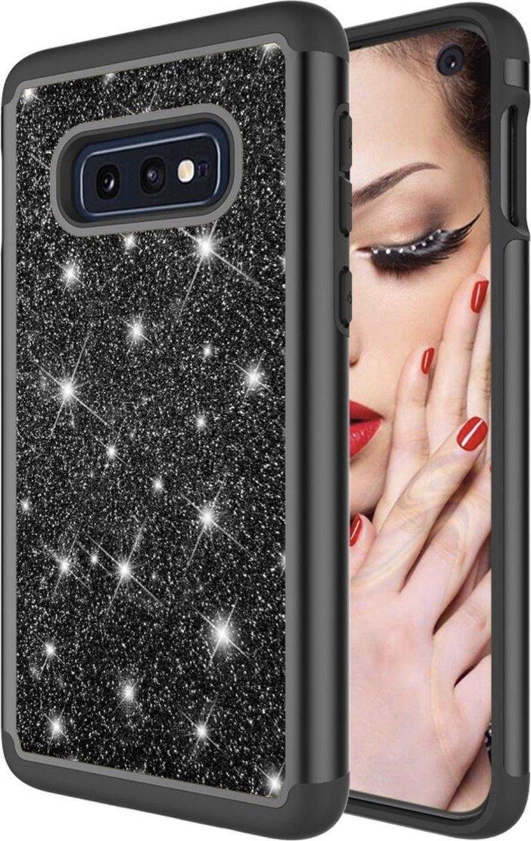 Geschikt voor Samsung Galaxy S10 Plus Backcover - Glitters - Zwart - Shockproof Armor