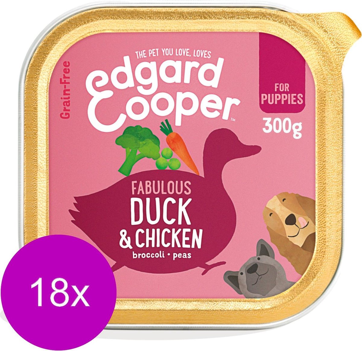 18x Edgard & Cooper Kuipje Vers Vlees Puppy Hondenvoer Eend - Kip 300 gr