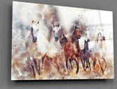 Rennende Paarden Glas Schilderij  - 110 x 70 CM