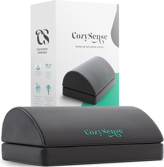 Verstelbare Voetensteun van CozySense® - Geschikt voor Thuis of Kantoor - 2 Verstelbare Hoogtes - Ergonomisch - Anti-Slip - Voetensteun Bureau - Hoes met Massage-functie - Wasbaar - Zwart