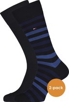 Tommy Hilfiger Duo Stripe Socks (2-pack) - herensokken katoen - gestreept en uni - blauw - Maat: 43-46