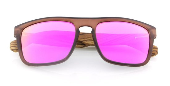 Bluxer® Zonnebril Heren - Hippe Houten Zonnebril Gepolariseerd UV400 Lens - Zebra Wood - Paarse Lens - Dames en Heren - Trendy Zonnebril - Duurzaam en Milieuvriendelijk - Handgemaakt - Zonnebril met Houten Montuur