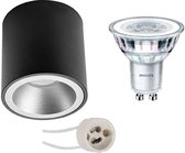 PHILIPS - Opbouwspot Set - CorePro 830 36D - Luxino Cliron Pro - GU10 Fitting - Opbouw Rond - Mat Zwart/Zilver - 4.6W - Warm Wit 3000K - Verdiept - Ø90mm
