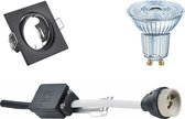OSRAM - LED Spot Set - Parathom PAR16 930 36D - GU10 Fitting - Dimbaar - Inbouw Vierkant - Mat Zwart - 3.7W - Warm Wit 3000K - Kantelbaar 80mm