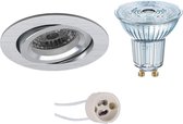 OSRAM - LED Spot Set - Parathom PAR16 930 36D - Luxino Aerony Pro - GU10 Fitting - Dimbaar - Inbouw Rond - Mat Zilver - 3.7W - Warm Wit 3000K - Kantelbaar - Ø82mm