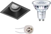 PHILIPS - LED Spot Set - CorePro 827 36D - Luxino Zano Pro - GU10 Fitting - Dimbaar - Inbouw Vierkant - Mat Zwart - 4W - Warm Wit 2700K - Kantelbaar - 93mm