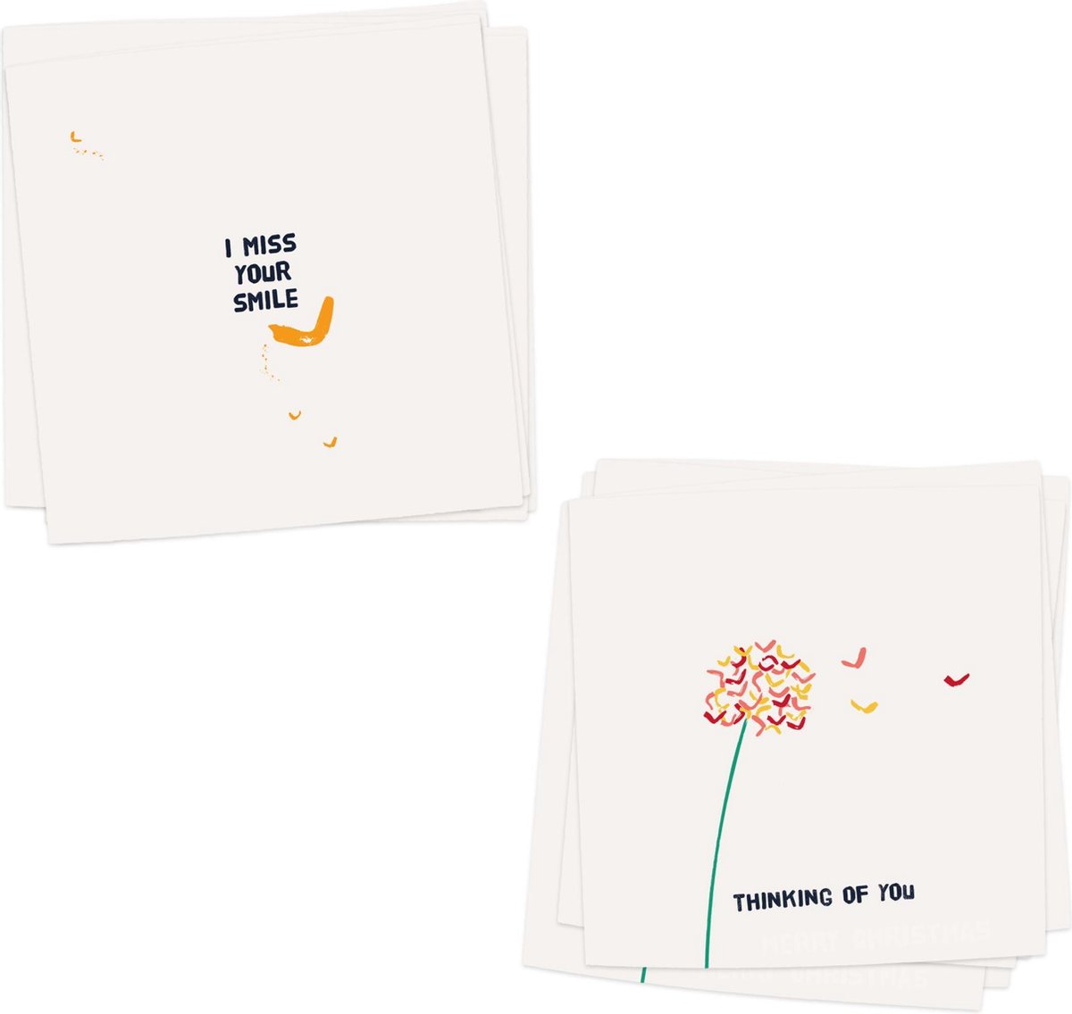 DENKEN AAN - 10 gevouwen luxe wenskaarten inclusief envelop - ansichtkaart - sterkte - ik mis je - voor jou - denk aan je - sterkte - miss your smile - thinking of you - 2 verschillende designs
