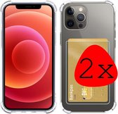 Hoes voor iPhone 12 Pro Hoesje Met Pasjeshouder Transparant Card Case Shock - 2 Stuks