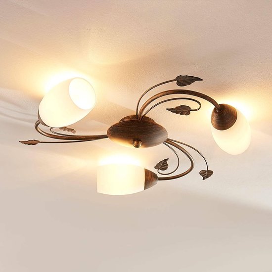 Lindby - LED plafondlamp - 3 lichts - glas, metaal - H: 9.5 cm - E14 - wit,  goud... | bol.com