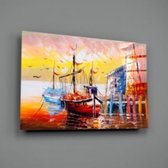Illustration Ships Glas schilderij  110x70 cm