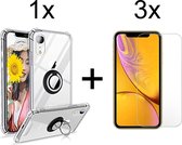 iPhone XR hoesje Kickstand Ring shock proof case transparant armor magneet - 3x iPhone XR Screenprotector Glas