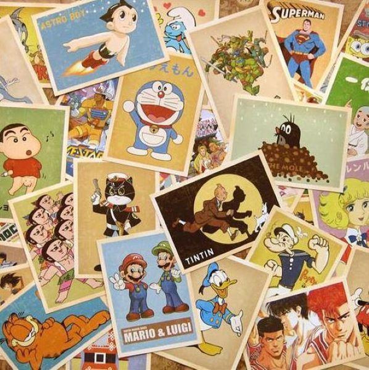 Kaartenset Cartoon - 32 stuks - Vintage Kaarten Stripfiguren