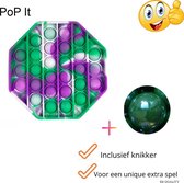 RBQuality Fidget Toy Pop It -Bekend Van TikTok - Fidget Toys popits Speelgoed - Fidget Popit Popper - Bubble Pad - Achthoek Camouflage Groen Paars - Inclusief Knikker