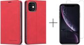 Apple iPhone 12 Telefoonhoesje | Apple iPhone 12 Pro | Hoogwaardig Leren Bookcase | Portemonnee | Rood +1x screenprotector