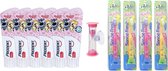 6x Prodent Tandpasta Woezel & Pip 0-6 jaar + 4 tandenborstels Kids Soft (roze) en zandloper