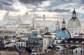 JJ-Art (Canvas) 90x60 | Skyline van Rome en Vaticaan in Italië in olieverf Fine Art - woonkamer | steden, gebouwen, blauw, modern | Foto-Schilderij print op Canvas (canvas wanddeco