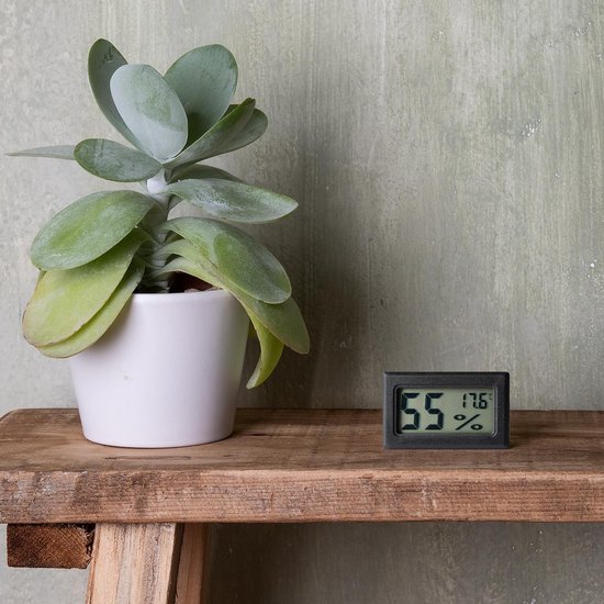 Qitch&Quisine - Hygro - Vochtmeter - Hygrometer - Hygrometer Met Batterijen - Zwart - Inclusief Thermometer - Digitale Luchtvochtigheidsmeter - Voor Binnen & Buiten - 2 in 1 - Set van 6