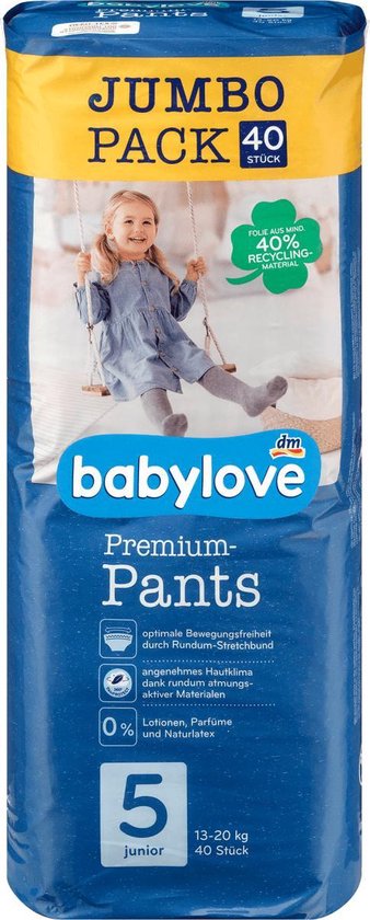 babylove Pantalon à couches Premium Pants - Taille 5 - junior - 13-20 kg,  pack jumbo 