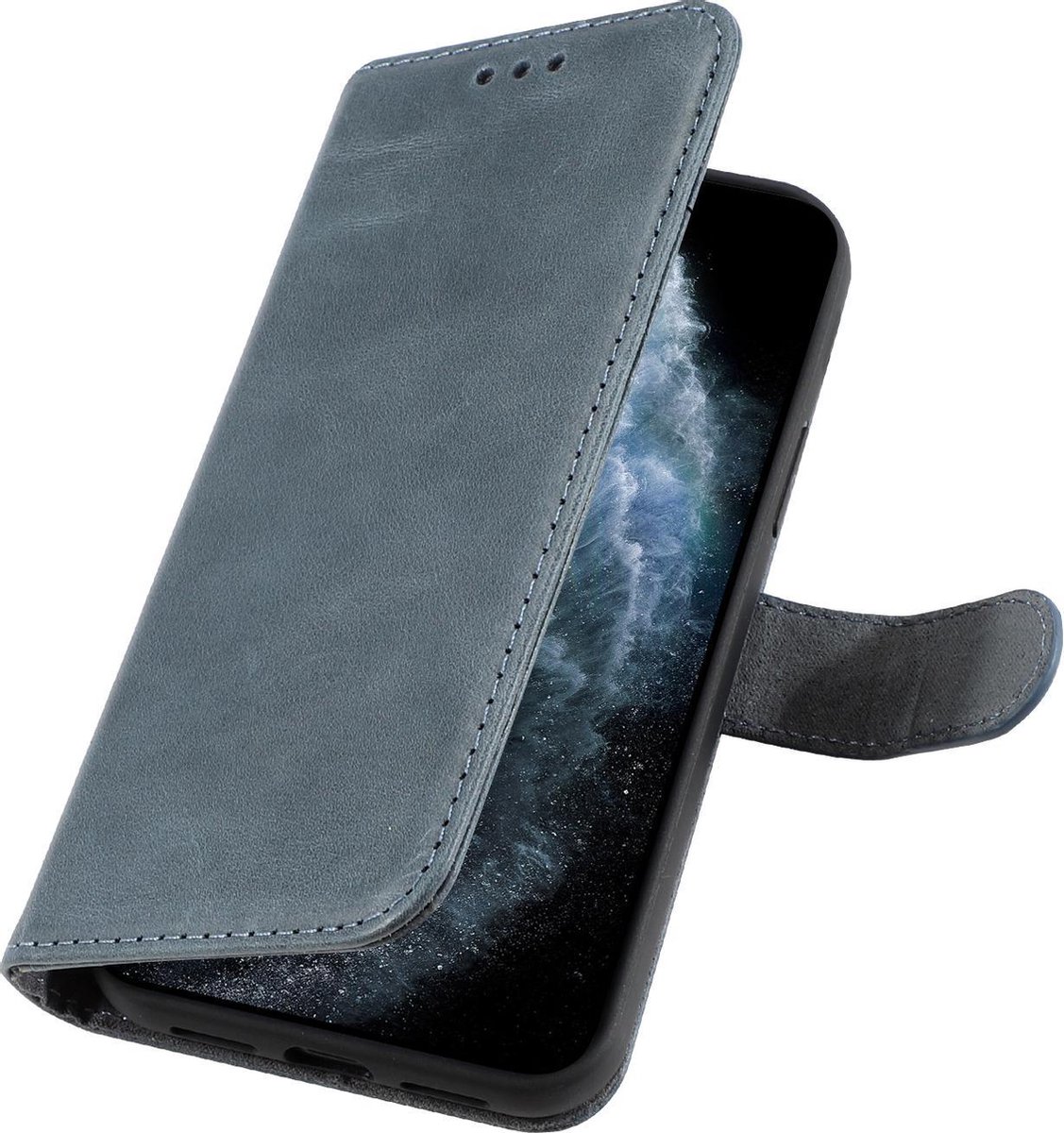 DiLedro - iPhone 12 (Pro) hoesje bookcase - iPhone 12 (Pro) wallet case - hoesje iPhone 12 (Pro) bookcase - echt Leer - iPhone 12 (Pro) Echt Lederen Bookcase RFID - Navy Blue