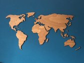 Paspartoet Houten wereldkaart zwevend op de muur - 230x115 cm - rustiek eiken - houten wanddecoratie
