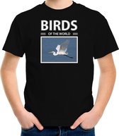 Dieren foto t-shirt Zilverreiger vogel - zwart - kinderen - birds of the world - cadeau shirt vogel liefhebber XS (110-116)