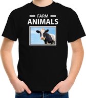 Dieren foto t-shirt Koe - zwart - kinderen - farm animals - cadeau shirt Koeien liefhebber L (146-152)