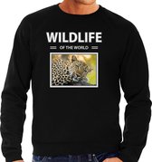Dieren foto sweater Luipaard - zwart - heren - wildlife of the world - cadeau trui Luipaarden liefhebber 2XL
