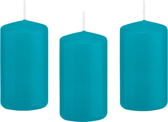12x Turquoise blauwe cilinderkaarsen/stompkaarsen 6 x 12 cm 40 branduren - Geurloze kaarsen turkoois blauw - Woondecoraties