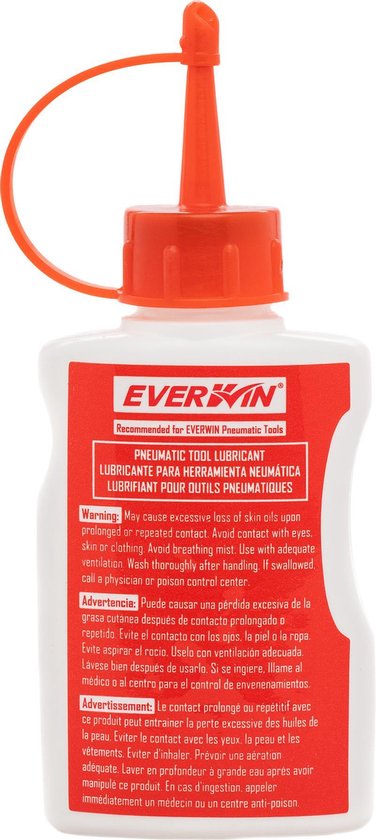Fles Everwin tackerolie met oranje dop en rode tuit. Inhoud 100ml.