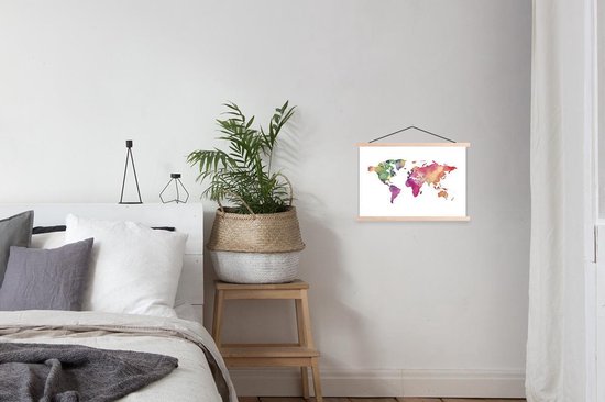 Affiche scolaire - Wereldkaart - Aquarelle - Couleurs - 60x40 cm - Lattes vierges
