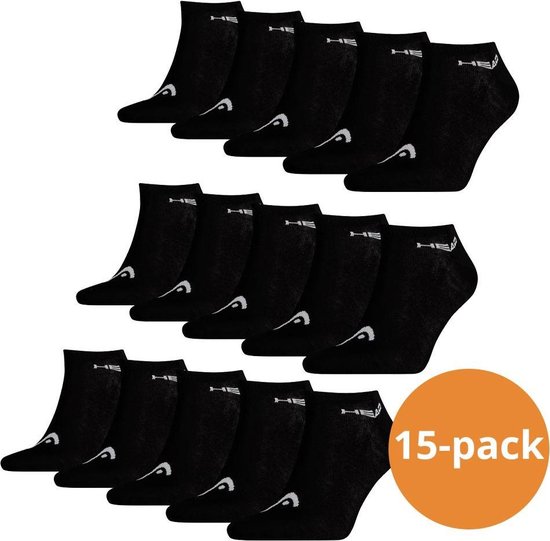 HEAD Sneaker Sokken - 15 paar sneakersokken - Unisex - Zwart - Maat 39/42