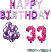 33 jaar Verjaardag Versiering Ballon Pakket Pastel & Roze