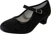 Spaanse Prinsessen schoenen zwart glitter maat 40 - binnenmaat 25 cm - bij verkleedkleding volwassenen Halloween Carnaval