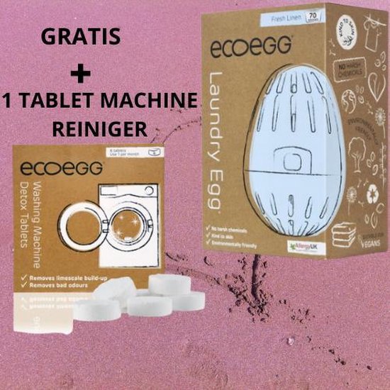 Eco egg - Eco wasbol - Linnen geur - 70 wasbeurten - Zuinig wassen met wasbal - Vegan - INCL. 1 tablet Eco Egg machine reiniger