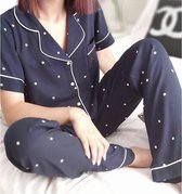 Katoen Dames Pyjamaset Korte Mouw  Donker Blauw met Sterretjes Maat S