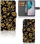 Telefoonhoesje OnePlus Nord N10 Bookcase Cadeau voor Oma Gouden Bloemen