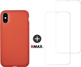 BMAX Telefoonhoesje voor iPhone XS Max - Latex softcase hoesje rood - Met 2 screenprotectors