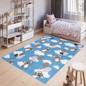 Tapiso Pinky Vloerkleed Blauw Grijs Dieren Kinderkamer Speeltapijt Maat- 200x300