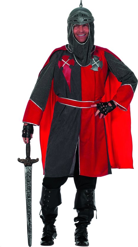 Wilbers & Wilbers - Middeleeuwse & Renaissance Strijders Kostuum - Rawhide Ridder Arthur, Grijs / Rood - Man - Rood - Maat 58 - Carnavalskleding - Verkleedkleding