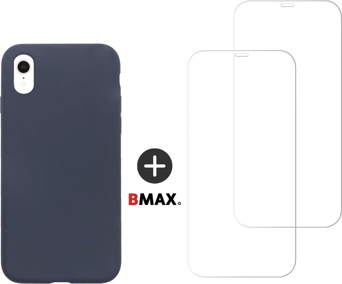 BMAX Telefoonhoesje voor iPhone XR - Siliconen hardcase hoesje donkerblauw - Met 2 screenprotectors