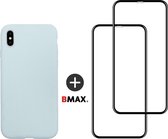 BMAX Telefoonhoesje voor iPhone XS - Siliconen hardcase hoesje zeeblauw - Met 2 screenprotectors full cover