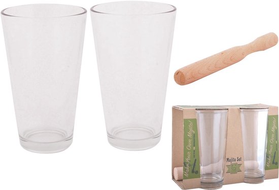 Mojito Set van Esschert Design - Incl. 2 Glazen, Houten stamper & Recept