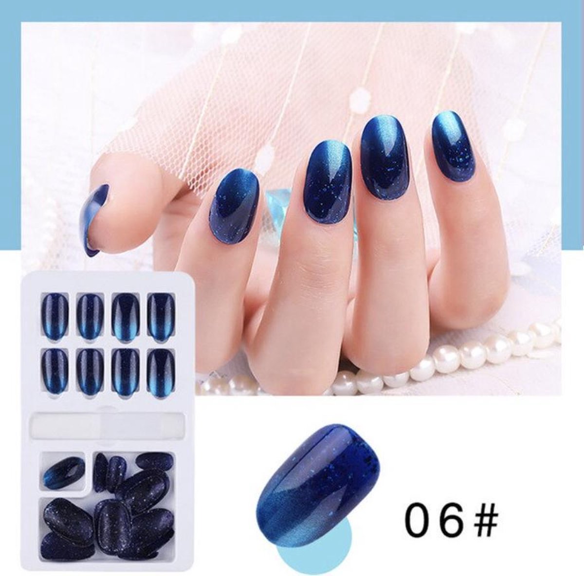 Goedkoopste GUAPÀ - Plaknagels Navy Blue Nagellijm - High Quality - 24 stuks