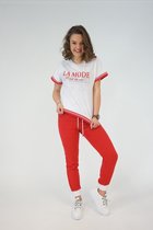 La Pèra Rood/wit Huispak Dames casual pak met rode broek - Maat XL