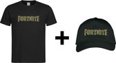Zwart T shirt met Stoer Camo "Fortnite" print size L + Snapback