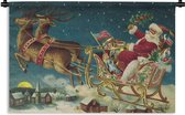 Wandkleed Vintage Kerst - Vintage kerstman met vliegende slee Wandkleed katoen 90x60 cm - Wandtapijt met foto