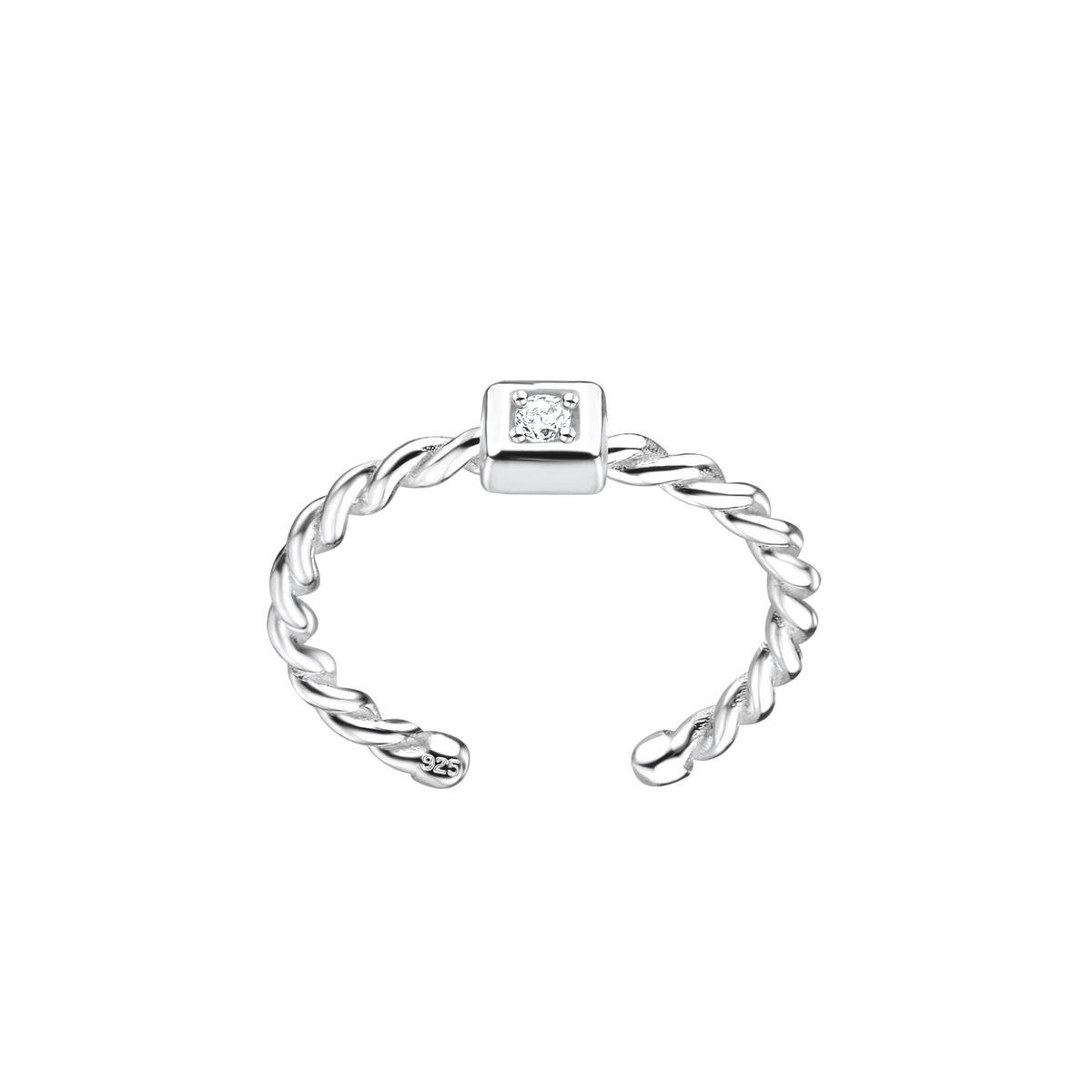 Zilveren teenring - gevlochten - vierkant kristal - 925 zilver