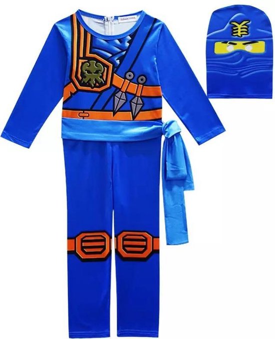 Ninjago verkleedpak - Ninja Pak Carnavalskleding Kind - Blauw - Maat 116/122 - M