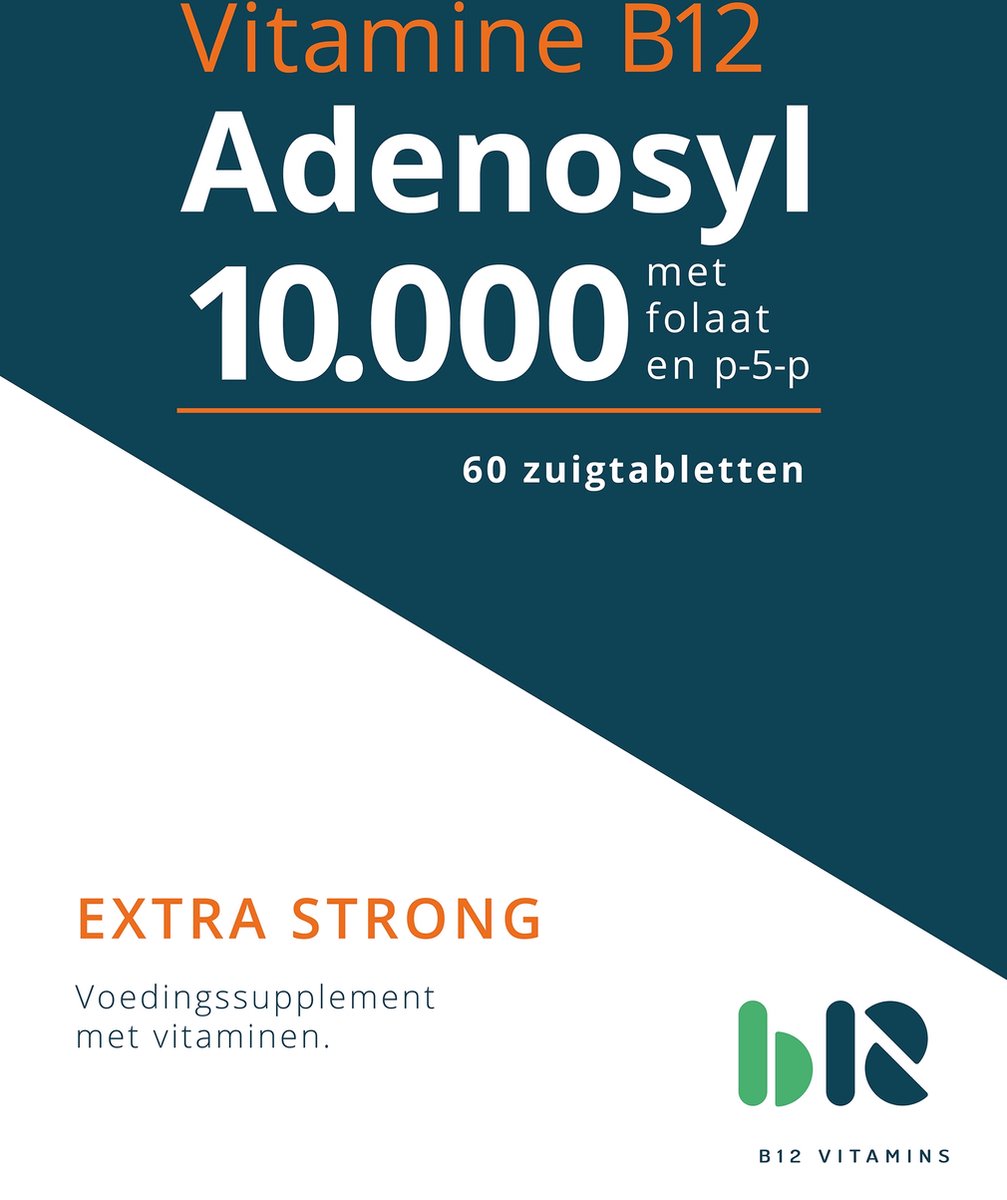 Goedkoopste B12 Vitamins - B12 Adenosyl 10.000 met Folaat - 60 tabletten - Adenosylcobalamine, actief foliumzuur - B12 Adenosyl - vegan - voedingssupplement