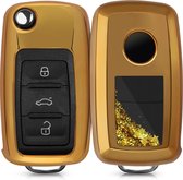 kwmobile autosleutelhoesje voor VW Skoda Seat 3-knops autosleutel - sleutelcover van TPU in goud / metallic goud - Sneeuwbol met Sterren design
